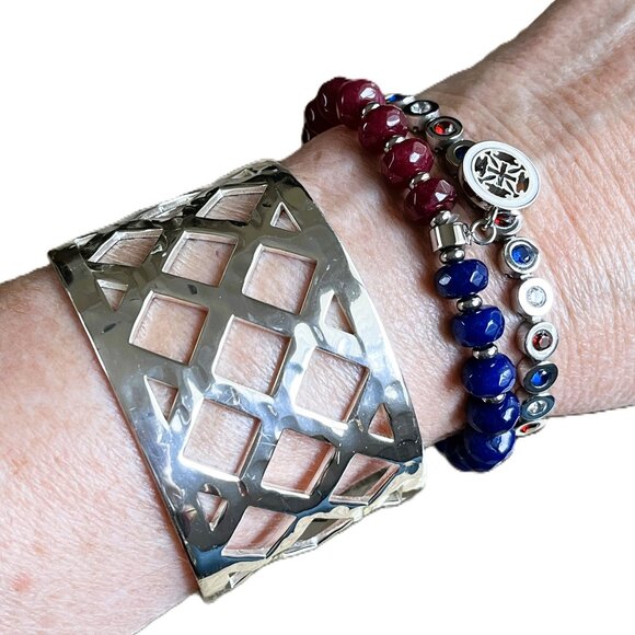 Rustic Cuff Set THREE  stackable Bracelets Set - Picture 2 of 5